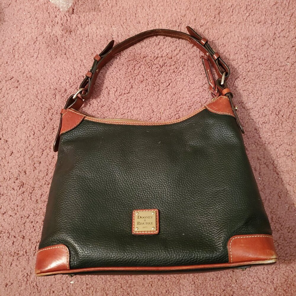 DOONEY & BOURKE LEATHER PEBBLE GRAIN HOBO SHOULDER BAG, BLACK/BROWN